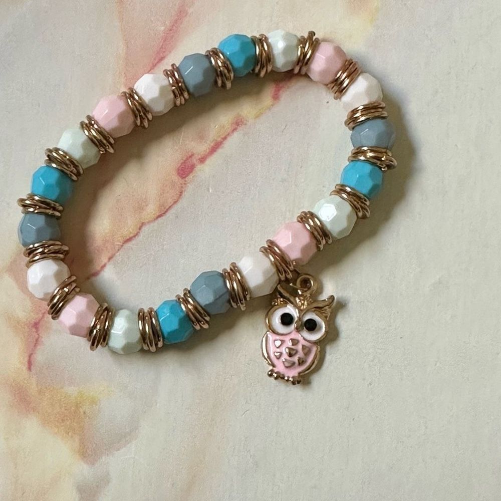 Colorful owl stretchy charm bracelet